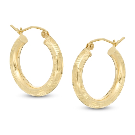 20mm Diamond-Cut Basket Weave Tube Hoop Earrings in 10K Gold