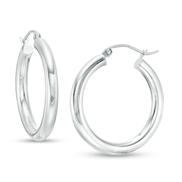 25mm Hoop Earrings in 14K Tube Hollow White Gold