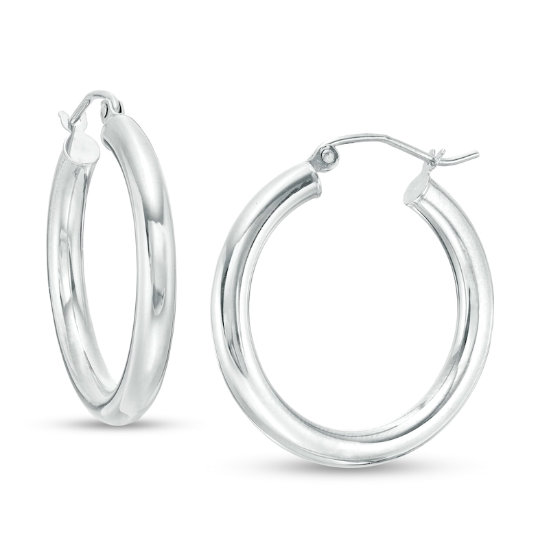 Main Image 1 of 25mm Hoop Earrings in 14K Tube Hollow White Gold