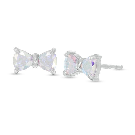 Child's 4mm Trillion-Cut Iridescent Cubic Zirconia Bow Tie Stud Earrings in Sterling Silver