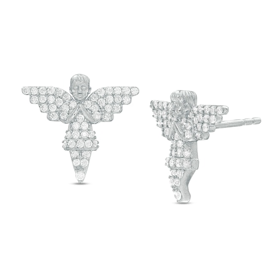 Cubic Zirconia Angle Stud Earrings in Sterling Silver