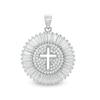 Thumbnail Image 1 of Baguette and Round Cubic Zirconia Disc with Cut-Out Cross Necklace Charm in Solid Sterling Silver