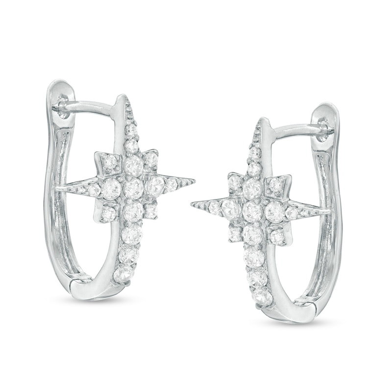 Cubic Zirconia North Star Huggie Hoop Earrings in Sterling Silver