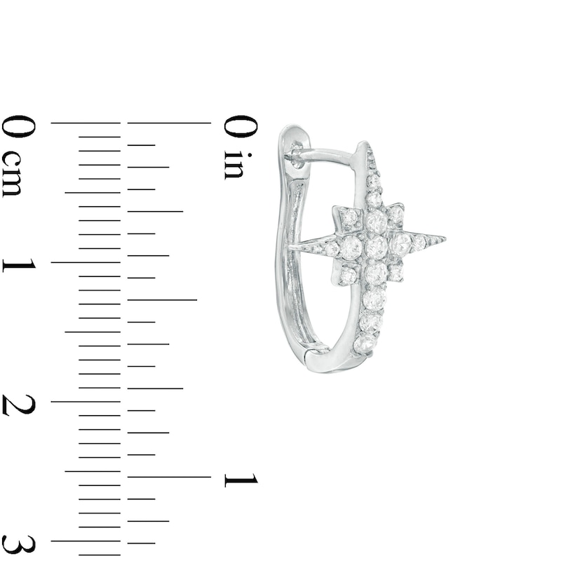 Cubic Zirconia North Star Huggie Hoop Earrings in Sterling Silver