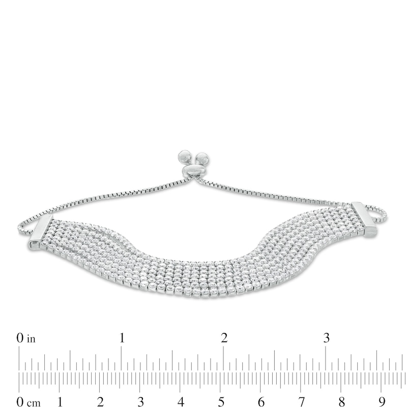 Cubic Zirconia Multi-Row Bolo Bracelet in Sterling Silver - 10.5"