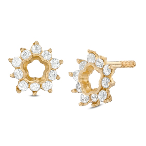 Child's Cubic Zirconia Open Flower Starburst Frame Stud Earrings in 10K Gold