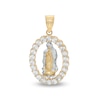 Thumbnail Image 1 of Cubic Zirconia Virgin Mary Oval Frame Necklace Charm in 10K Solid Two-Tone Gold