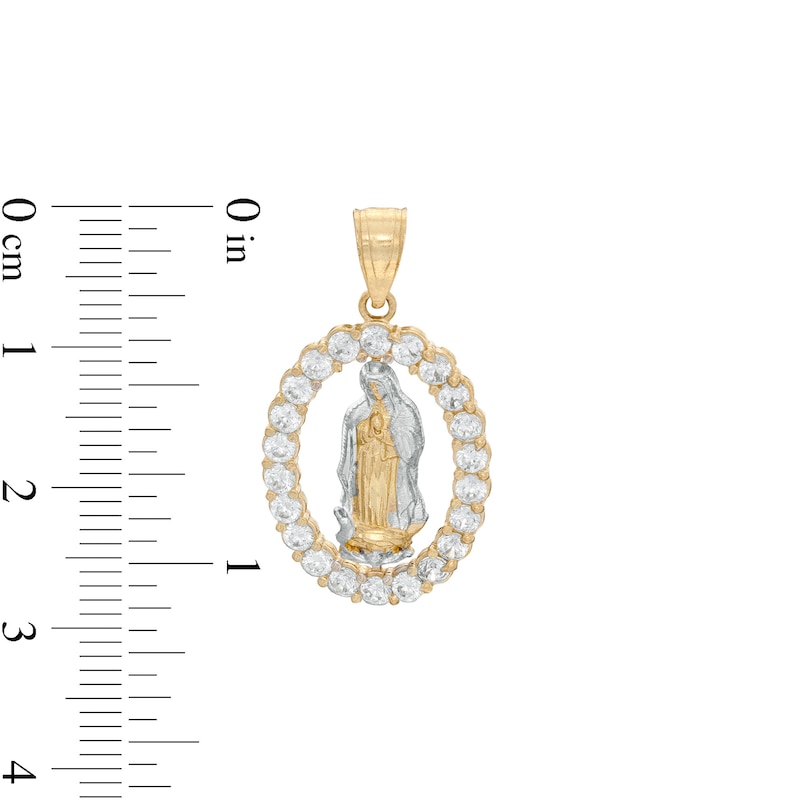 Cubic Zirconia Virgin Mary Oval Frame Necklace Charm in 10K Solid Two-Tone Gold