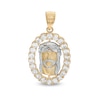 Thumbnail Image 1 of Cubic Zirconia Jesus Head Oval Frame Necklace Charm in 10K Two-Tone Gold