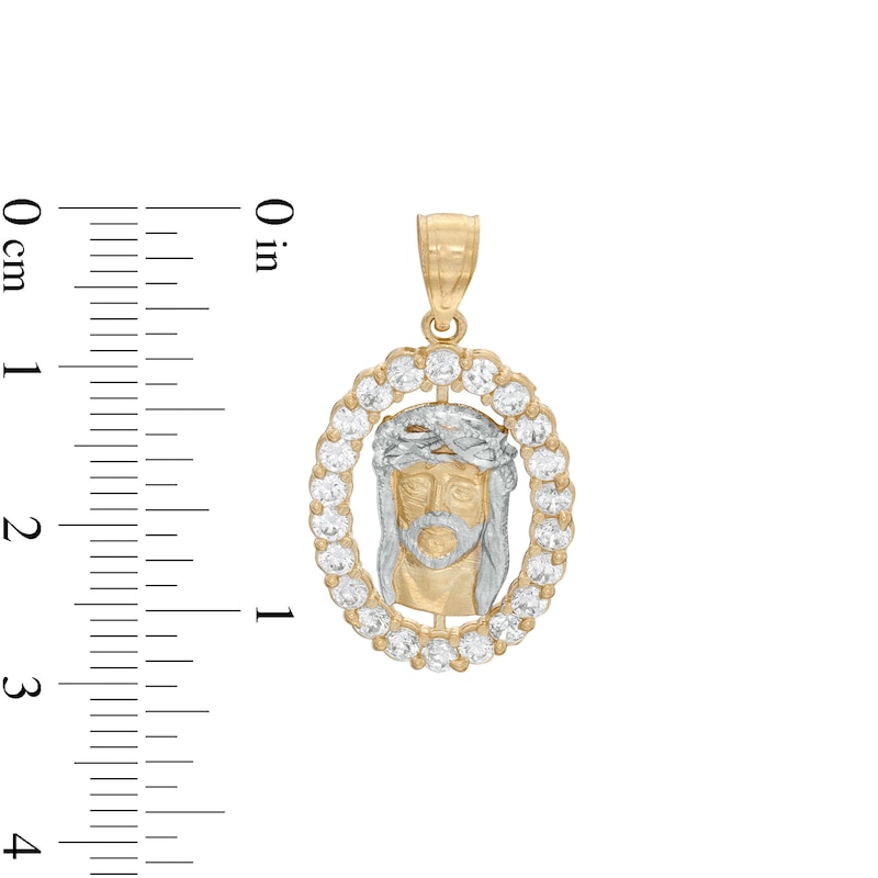 Main Image 2 of Cubic Zirconia Jesus Head Oval Frame Necklace Charm in 10K Two-Tone Gold