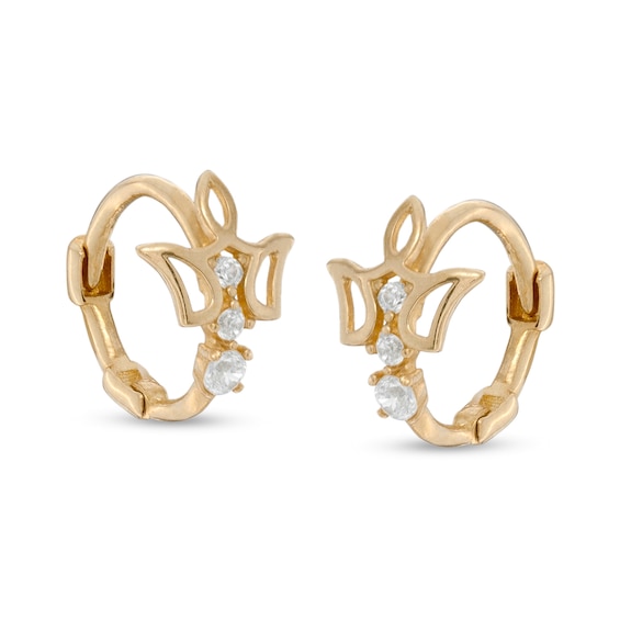 Child's Cubic Zirconia Crown Huggie Hoop Earrings in 10K Gold
