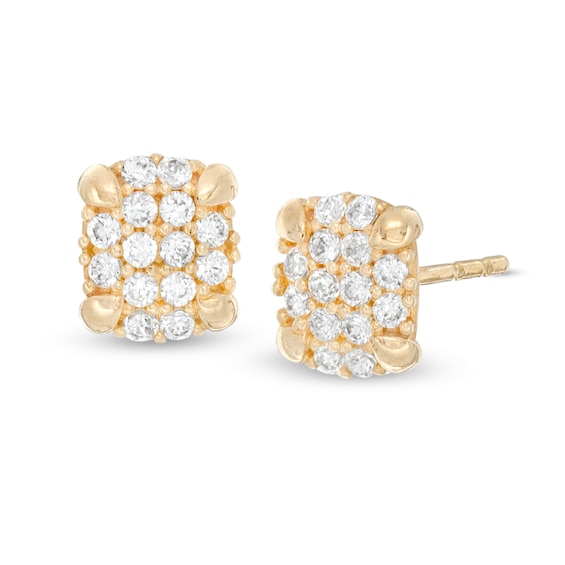 Cubic Zirconia Square Cluster Stud Earrings in 10K Gold