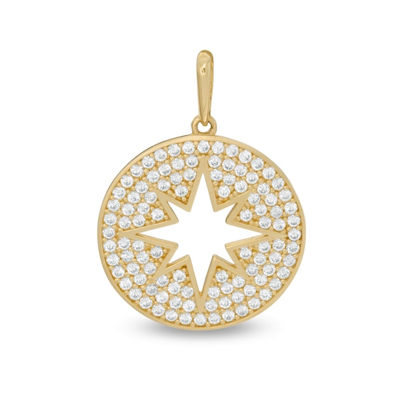 Cubic Zirconia Disc with Cut-Out North Star Necklace Charm in 10K Gold