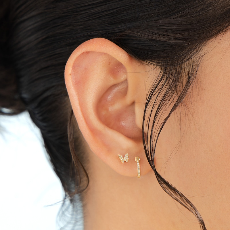Main Image 3 of 1/20 CT. T.W. Diamond Huggie Hoop Earrings in 10K Gold