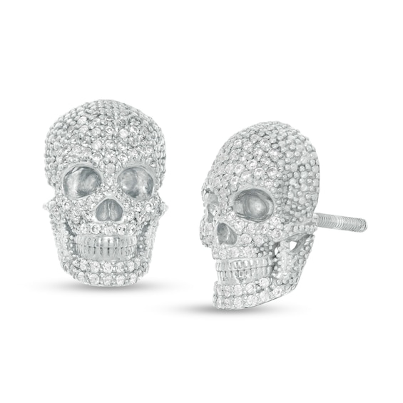 1/3 CT. T.W. Diamond Skull Stud Earrings in Sterling Silver - Extra Long Post
