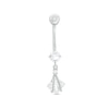 Thumbnail Image 1 of 10K Semi-Solid White Gold CZ Square and Round Flower Rope Dangle Belly Button Ring - 14G