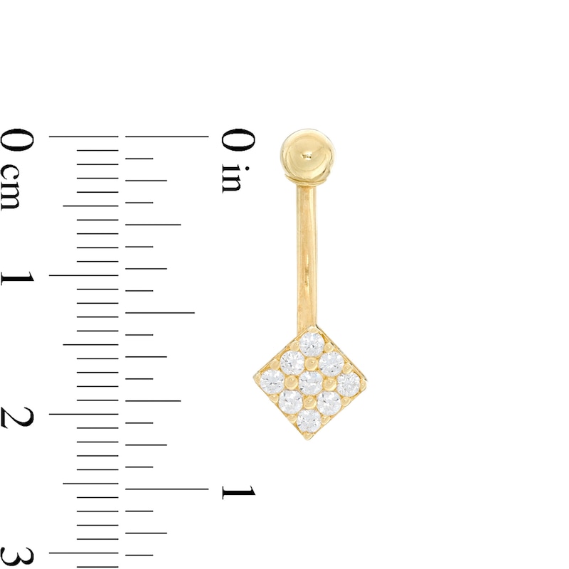 014 Gauge Cubic Zirconia Tilted Square Belly Button Ring in 10K Gold