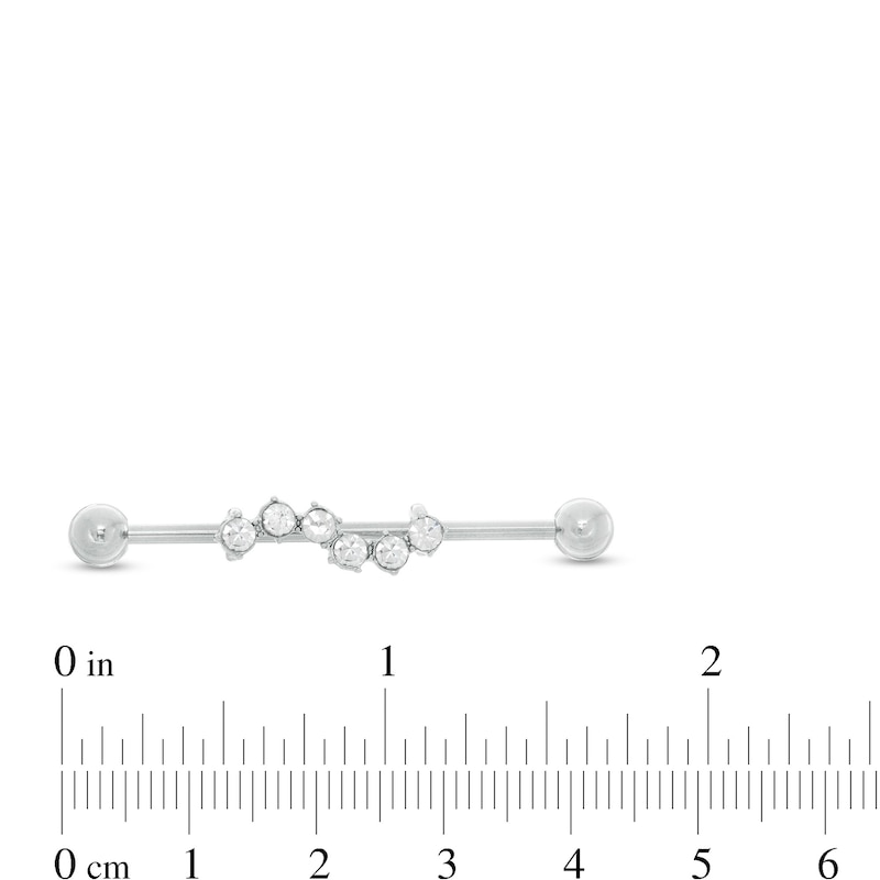 014 Gauge Cubic Zirconia Wave Industrial Cartilage Barbell in Stainless Steel