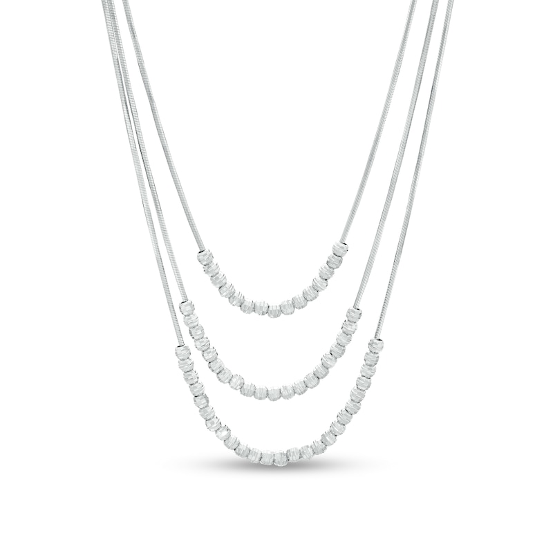 Main Image 1 of Made in Italy Diamond-Cut Beaded Triple Strand Necklace in Sterling Silver