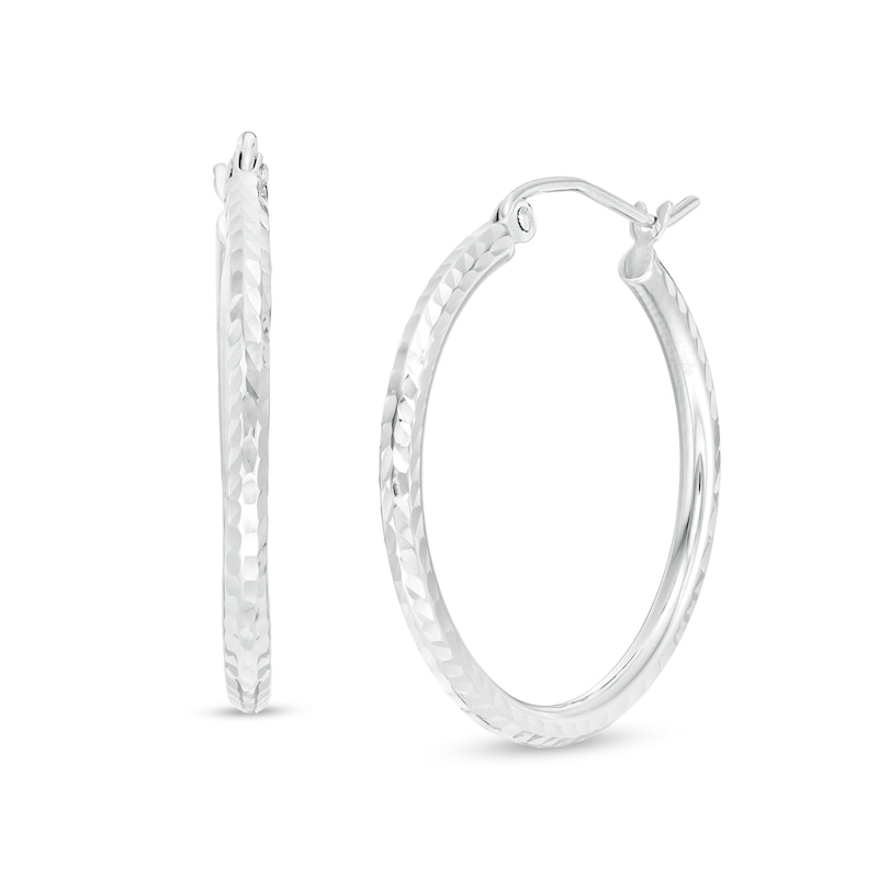 Main Image 1 of 25mm Diamond-Cut Hoop Earrings in 14K Tube Hollow White Gold