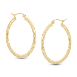 30mm Diamond-Cut Hoop Earrings in 14K Tube Hollow Gold