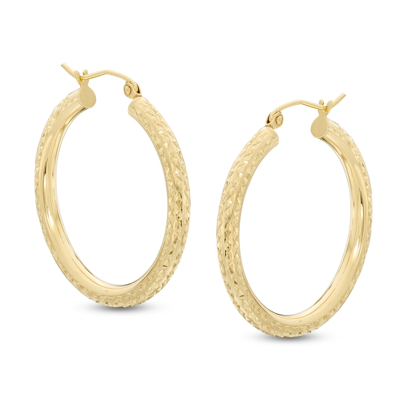 Main Image 1 of 30mm Diamond-Cut Hoop Earrings in 14K Tube Hollow Gold