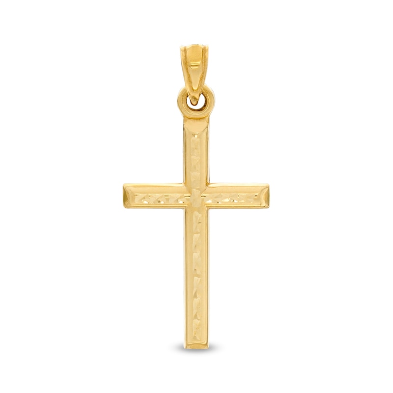 Diamond-Cut Cross Necklace Charm in 10K Stamp Hollow Gold