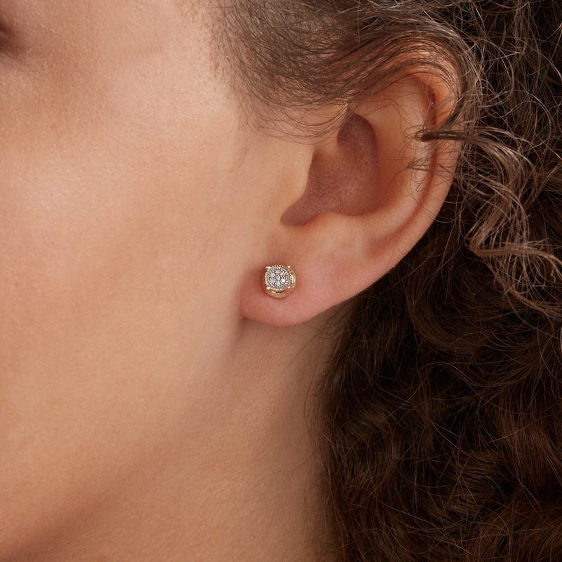 Main Image 3 of 0.046 CT. T. W. Composite Diamond Vintage-Style Stud Earrings in 10K Gold