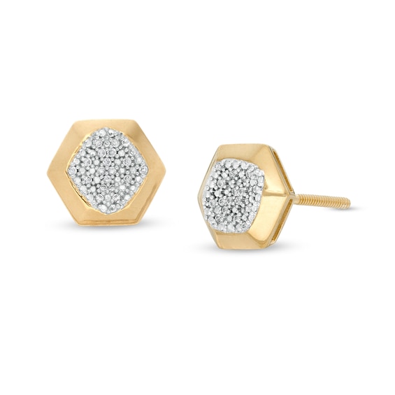 1/15 CT. T.W. Composite Diamond Hexagon Dome Stud Earrings in 10K Gold