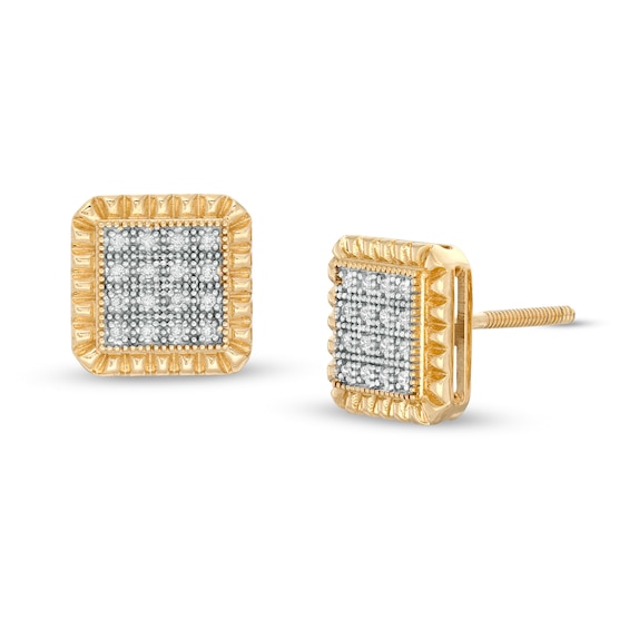 1/10 CT. T.W. Composite Diamond Textured Square Stud Earrings in 10K ...