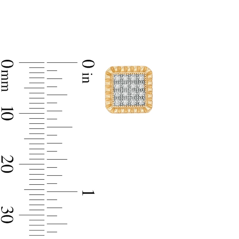 Main Image 2 of 1/10 CT. T.W. Composite Diamond Textured Square Stud Earrings in 10K Gold