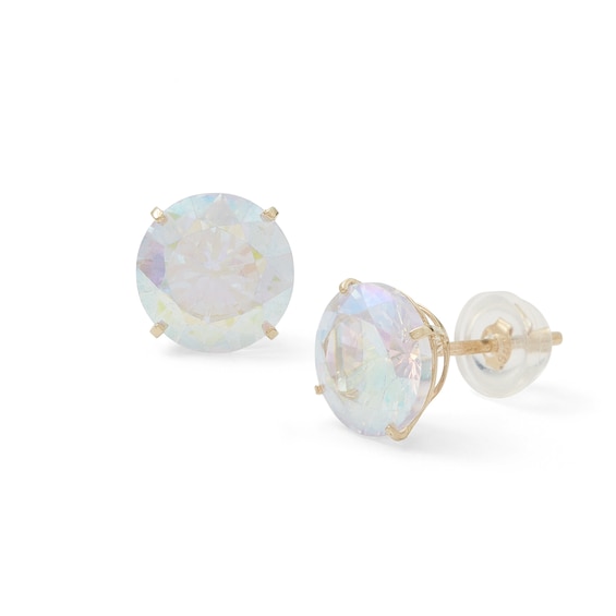 8mm Iridescent Solitaire Stud Earrings in 14K Gold