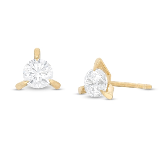 4mm Cubic Zirconia Solitaire Overlay Prongs Triangular Stud Earrings in 10K Gold