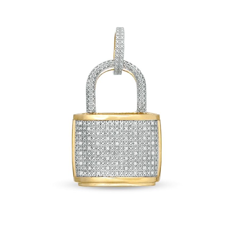 Main Image 1 of 1/10 CT. T.W. Diamond Lock Necklace Charm in 10K Gold