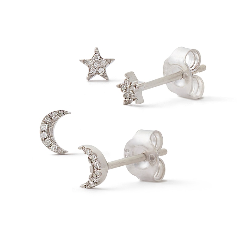 1/20 CT. T.W. Diamond Star and Moon Stud Earrings Two Piece Set in ...