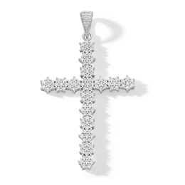 Cubic Zirconia Floral Cluster Cross Necklace Charm in Solid Sterling Silver