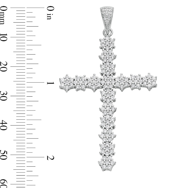 Main Image 4 of Cubic Zirconia Floral Cluster Cross Necklace Charm in Solid Sterling Silver