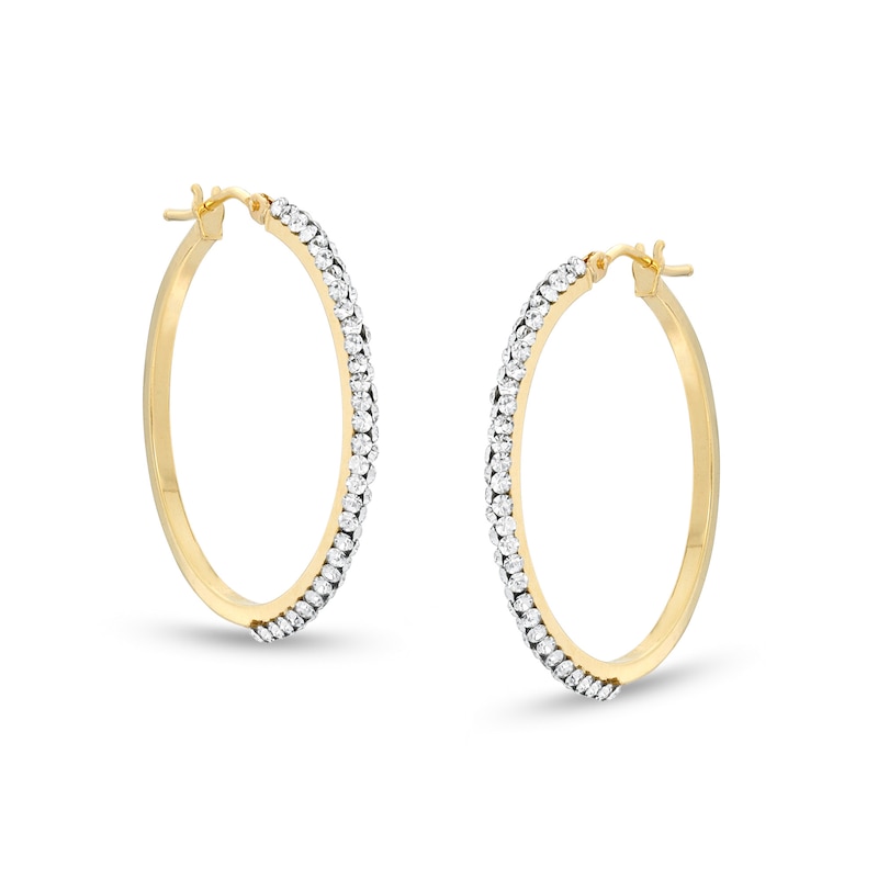 Main Image 1 of Made in Italy Cubic Zirconia Double Row Squared Hoop Earrings in 10K Gold Tube