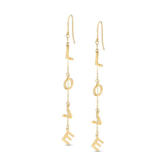 "LOVE" Letter Charm Chain Drop Earrings in 10K Gold