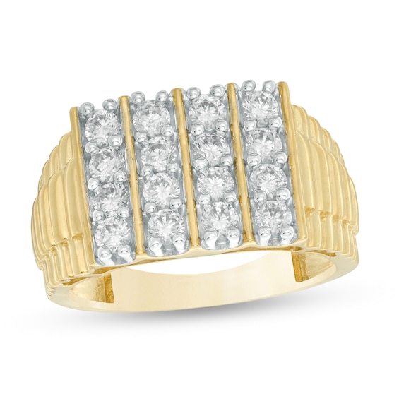 Cubic Zirconia Vertical Multi-Row Ribbed Shank Ring in 10K Gold - Size 10.5