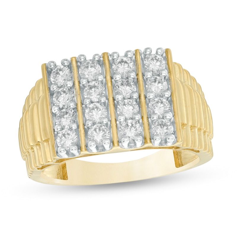 Main Image 1 of Cubic Zirconia Vertical Multi-Row Ribbed Shank Ring in 10K Gold - Size 10.5