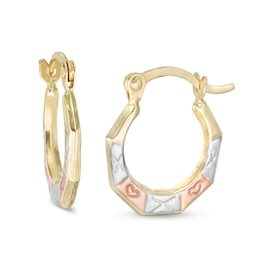 Child's &quot;XO&quot; Geometric Hoop Earrings in 10K Stamp Hollow Tri-Tone Gold