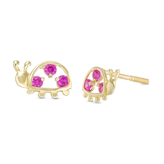 Child's Red Cubic Zirconia Ladybug Stud Earrings in 10K Gold