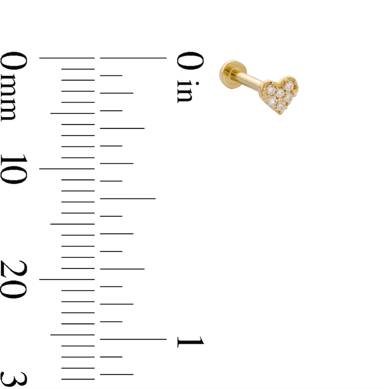 Main Image 4 of 14K Gold Tube CZ Pavé Heart Stud - 18G 5/16&quot;