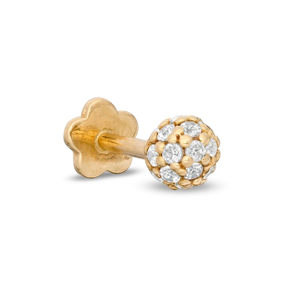 019 Gauge Cubic Zirconia Pavé Ball Cartilage Barbell in 14K Gold