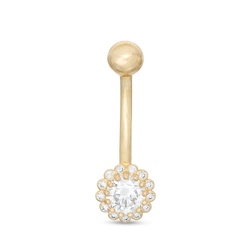 014 Gauge 5mm Cubic Zirconia Frame Flower Belly Button Ring in 10K Gold ...