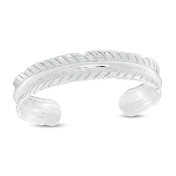 Adjustable Feather Pattern Concave Toe Ring in Sterling Silver