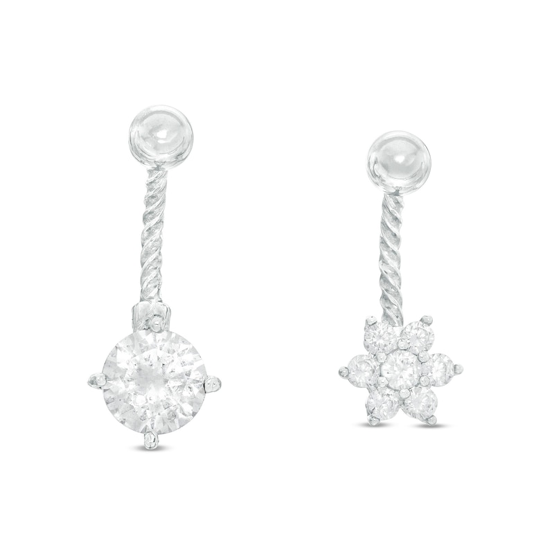 Main Image 1 of Solid Stainless Steel and Brass CZ Solitaire and Flower Textured Belly Button Ring Set - 14G