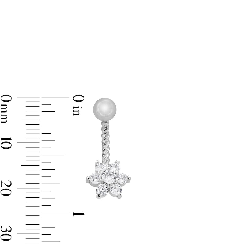 Main Image 4 of Solid Stainless Steel and Brass CZ Solitaire and Flower Textured Belly Button Ring Set - 14G