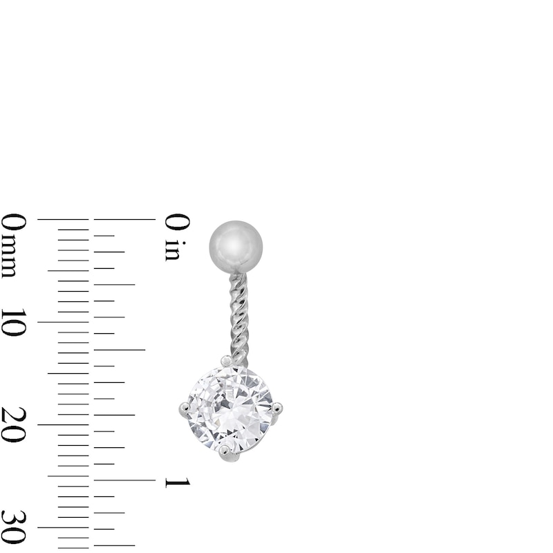 Main Image 2 of Solid Stainless Steel and Brass CZ Solitaire and Flower Textured Belly Button Ring Set - 14G